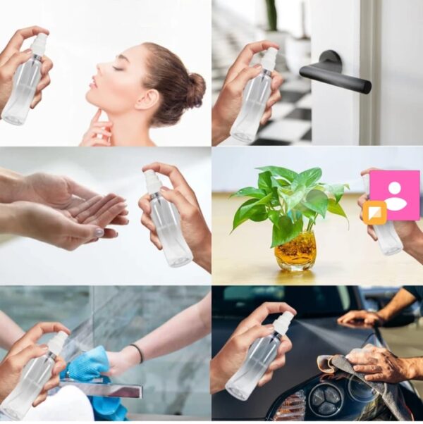 Transparent Plastic Empty Refillable Reusable Fine Mist Spray Bottle Container For Sanitizer, Perfume, Rose Water, Travel, Home Care (Pack of 2) - Image 3
