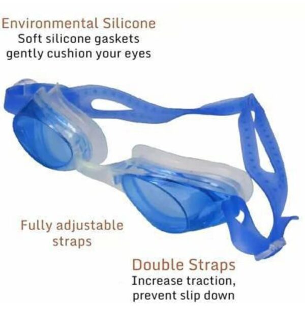 ANTIFOG SILICONE SWIMMING GOGGLES FOR BOYS KIDS ADULTS WITH EARPLUGS Swimming Goggles  (Blue, Pink) - Image 2