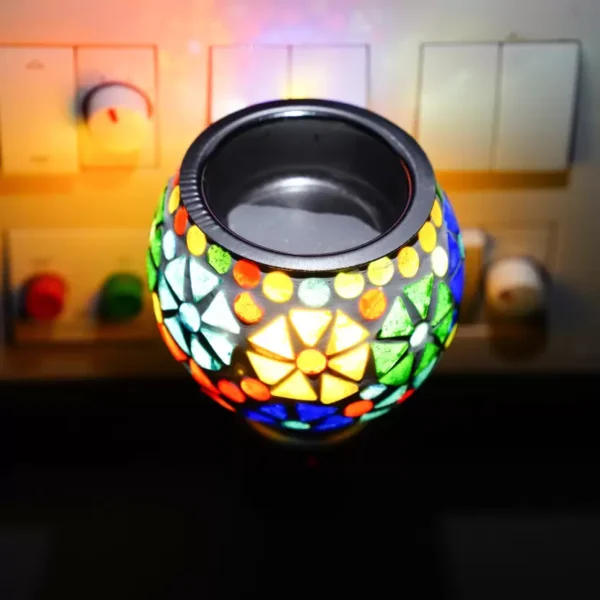 Electric Glossy Beautiful Multi-Color Glass Aroma Oil Diffuser Kapoor Dani/ Camphor Burner Cum Night Lamp with Switch (in-Built On/Off Button for Heating) Hand Crafted Incense Burner Borosilicate Glass, Steel, Ceramic Incense Holder  (Multicolor) - Image 5