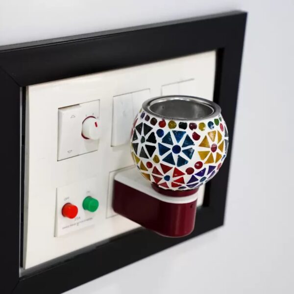 Electric Glossy Beautiful Multi-Color Glass Aroma Oil Diffuser Kapoor Dani/ Camphor Burner Cum Night Lamp with Switch (in-Built On/Off Button for Heating) Hand Crafted Incense Burner Borosilicate Glass, Steel, Ceramic Incense Holder  (Multicolor) - Image 2