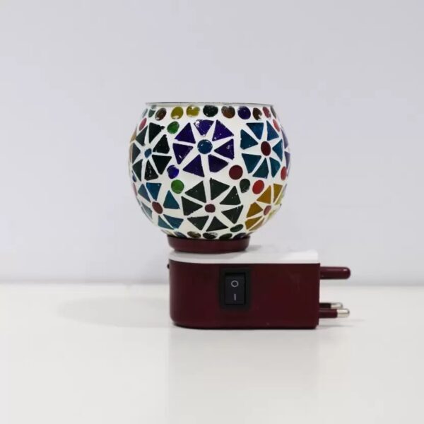 Electric Glossy Beautiful Multi-Color Glass Aroma Oil Diffuser Kapoor Dani/ Camphor Burner Cum Night Lamp with Switch (in-Built On/Off Button for Heating) Hand Crafted Incense Burner Borosilicate Glass, Steel, Ceramic Incense Holder  (Multicolor) - Image 3