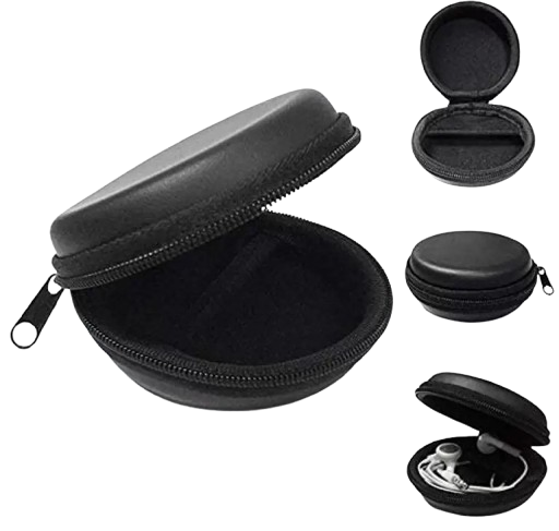 Round Leather Earphone Headphone case Pouch Cover Carrying Case for Earphones Headset Pen Drives SD Cards All Mobile Accessories (Black) - Image 4