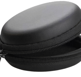 Round Leather Earphone Headphone case Pouch Cover Carrying Case for Earphones Headset Pen Drives SD Cards All Mobile Accessories (Black)