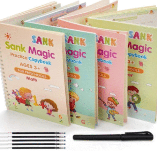 Sank Magic Reusable Practice Copybook Set for Kids Ages 3+ (Math, Alphabet, Drawing, Numbers)