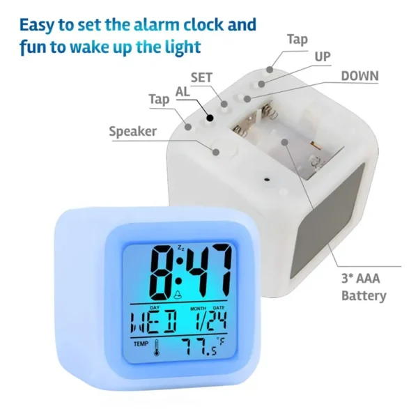 LED Digital Alarm Clock with Color Changing Light for Kids & Adults, Bed room Home Decor - Image 3